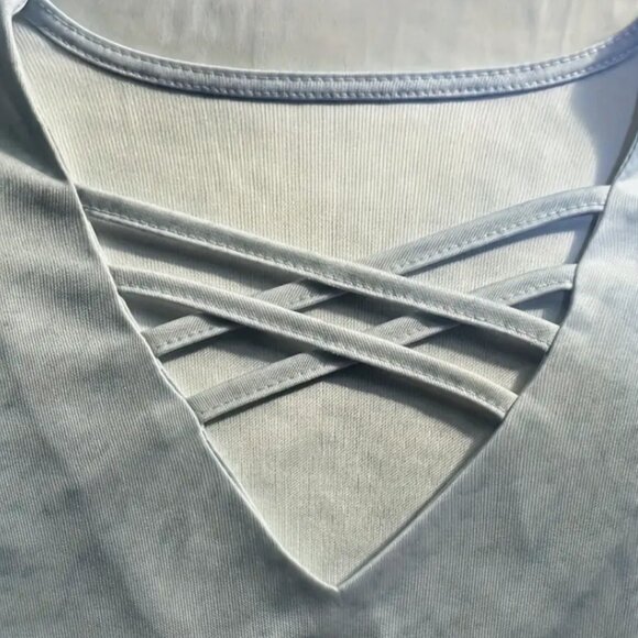 XL(12) Stripe Print Cross Front T-Shirt, Casual Long Sleeve Top - Picture 3 of 5